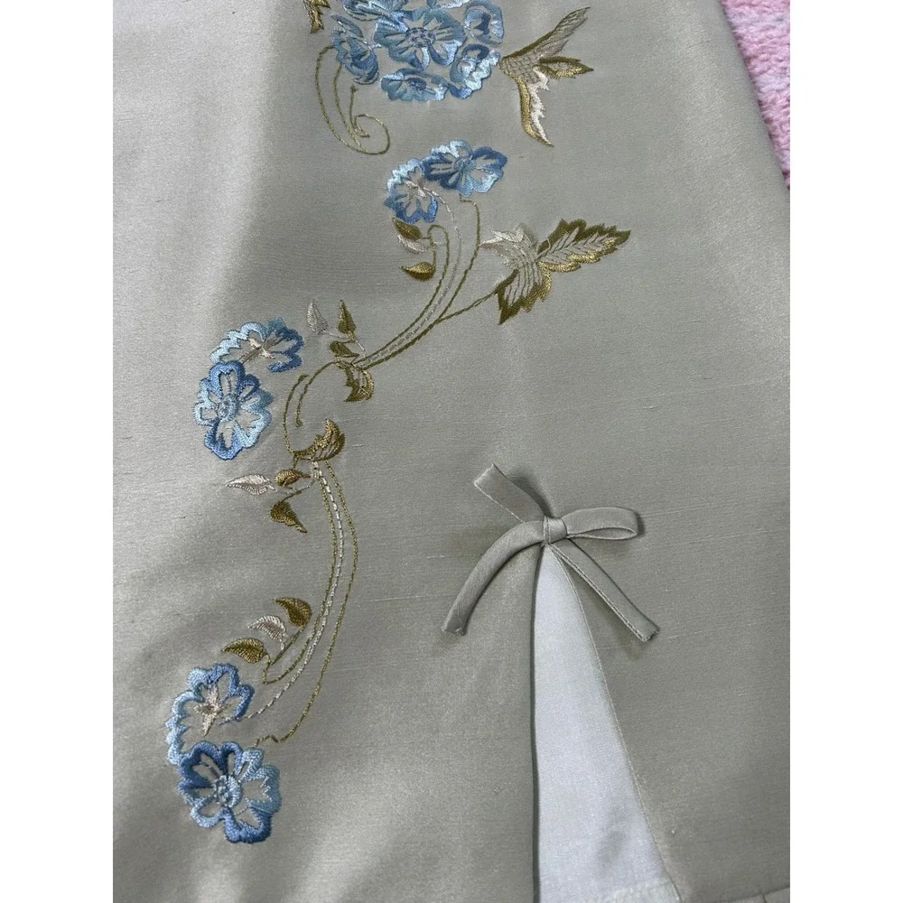 Vintage 90's David Warren Silk Pencil Skirt Floral Embroidery Pleated Trim SZ 6